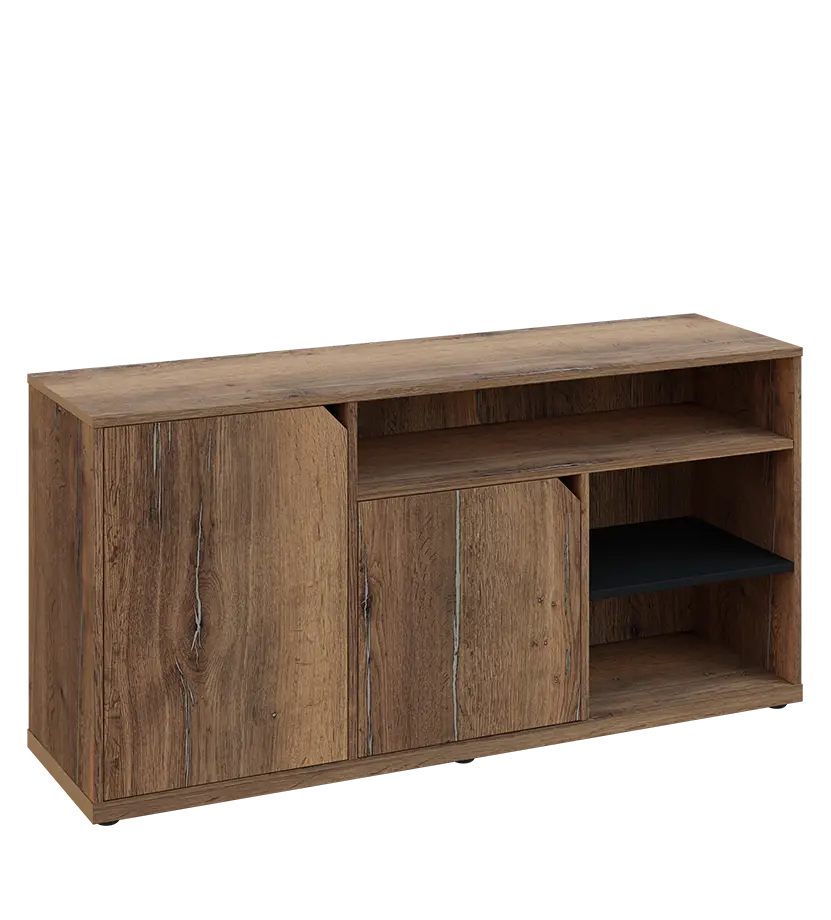 KU2-15DN3 L skříňka nízká 2-dveřová, nika, 740x1522x400, provedení levé, korpus a dvířka dub halifax cínový/police černá